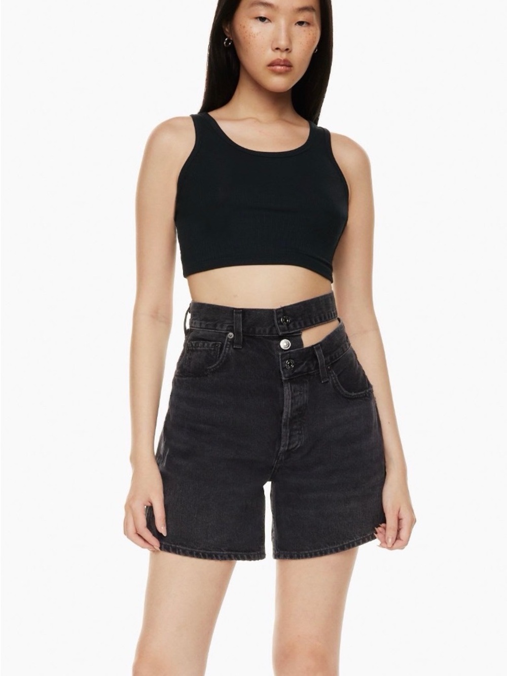 Agolde broken waistband shorts Black Washed High-Rise Jean Shorts 25
